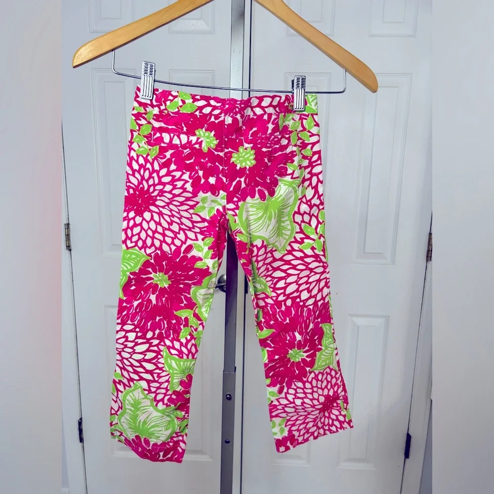 LILLY PULITZER Jubilee Cameron Poplin Zinnia Pants Girls 5 Pink Green White - Picture 2 of 4